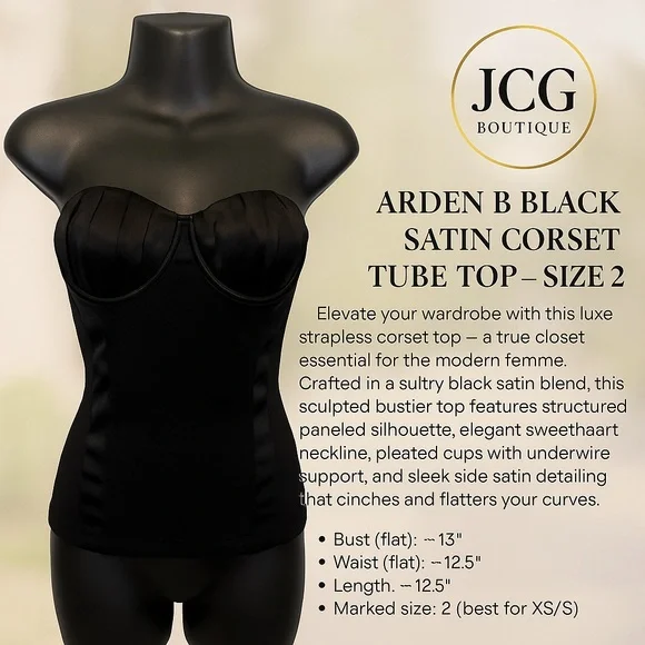 Arden B Black Satin Corset Tube Top – Size 2 - Picture 8 of 8